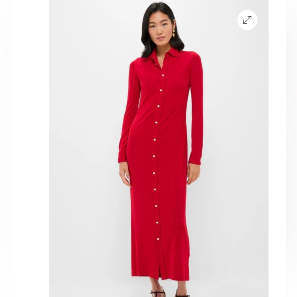 POLO RALPH LAUREN Park Avenue Red Matte Jersey Knit Collared Dress Size: L